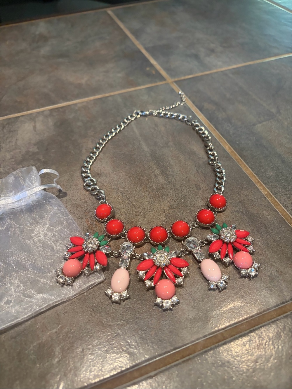 Statement Pink Floral Bib Necklace